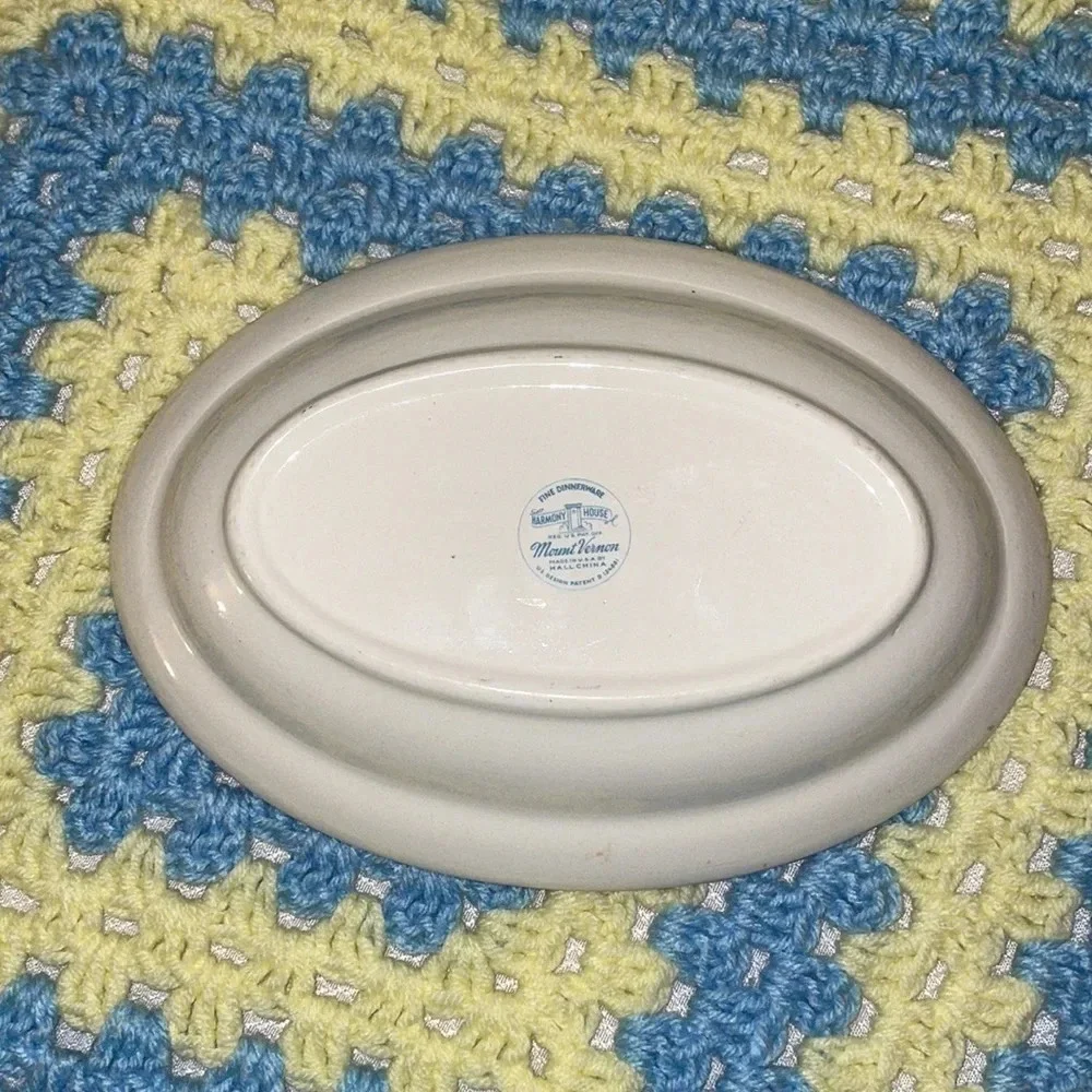 Harmony House serving bowl oval Vintage China flower pattern dining blue white